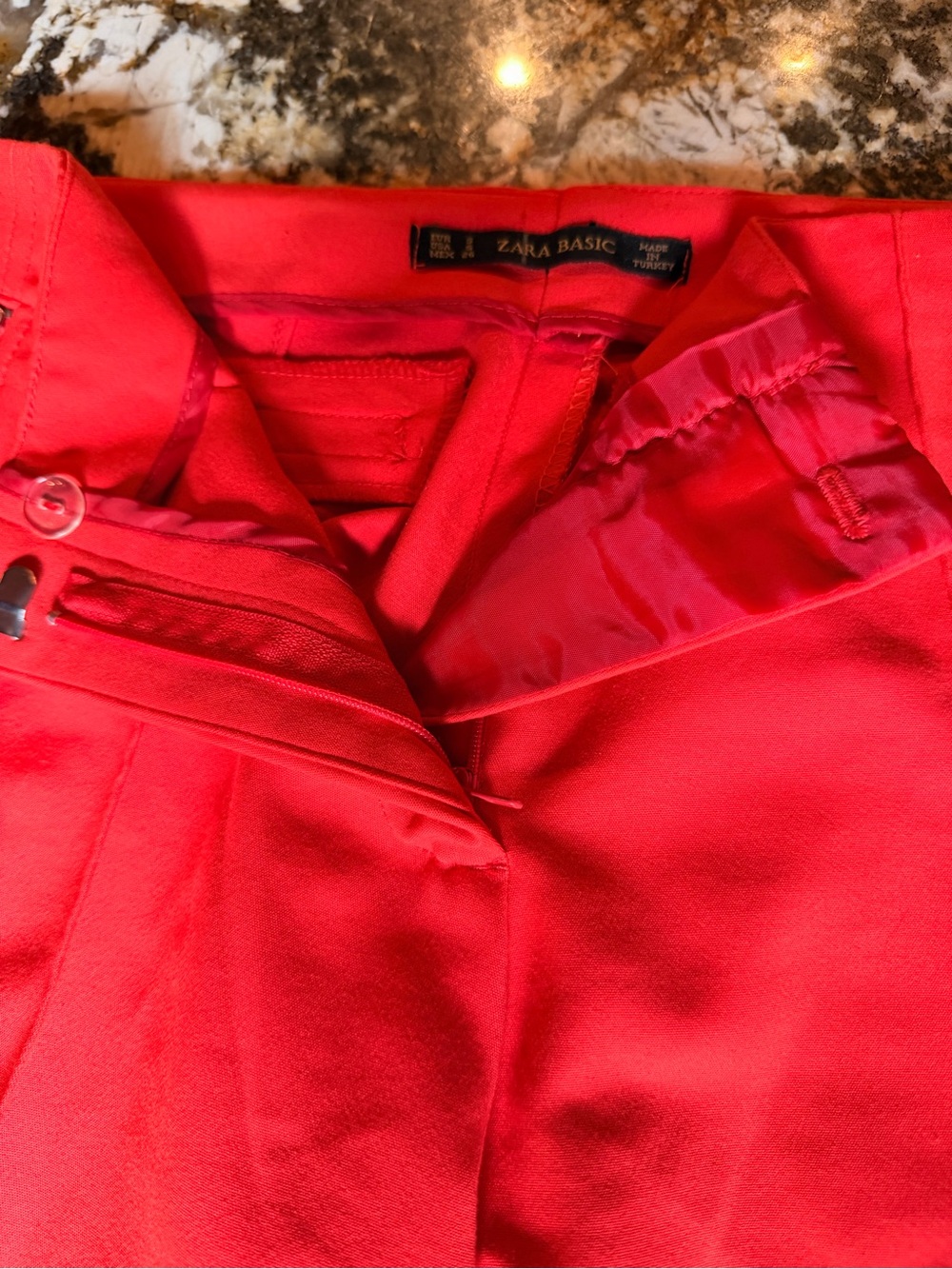 Zara pants, bright coral red, side zip and back pockets, straight leg, Sz Small - Picture 5 of 14